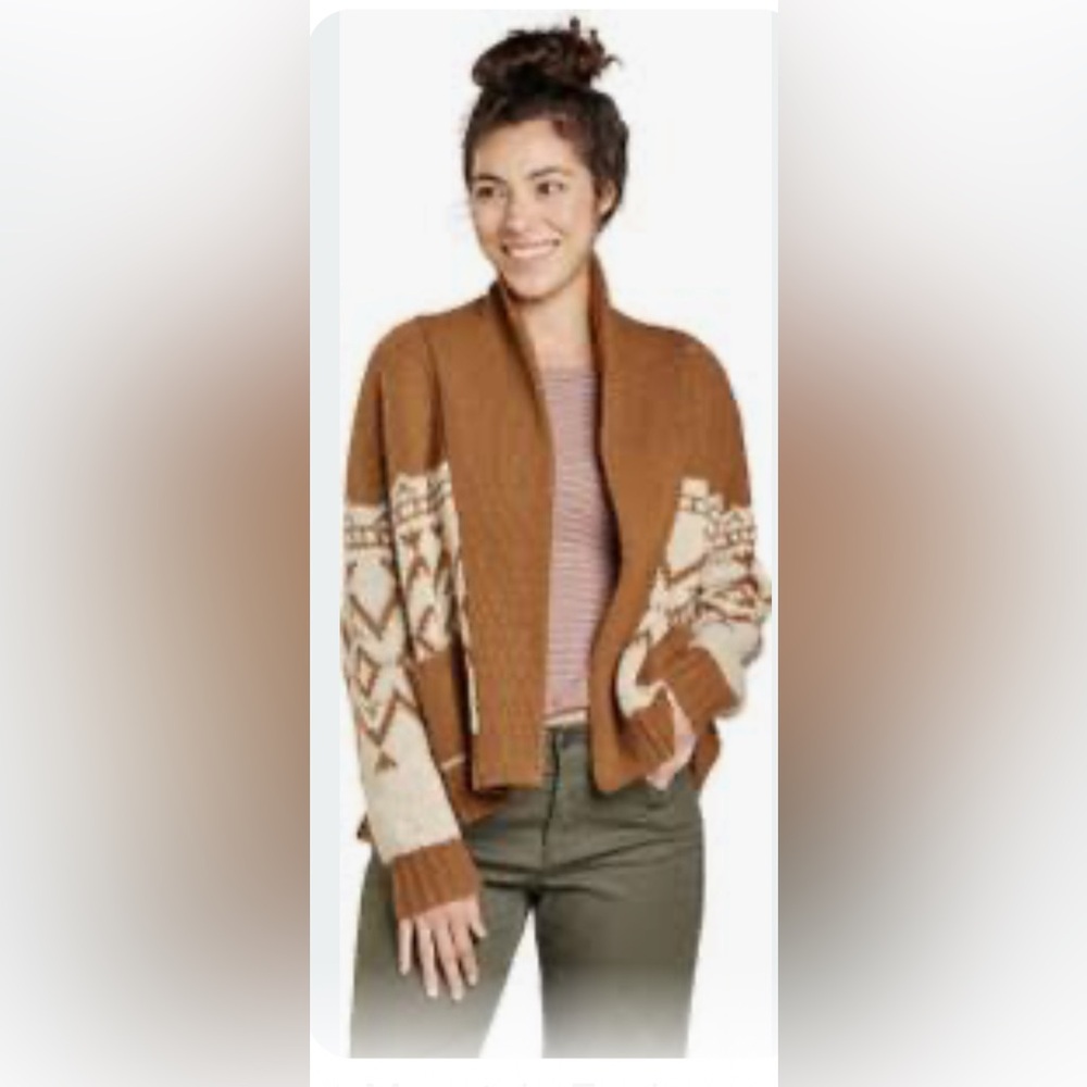 Toad&Co Brown and Cream Wool Blend Women's Cardigan